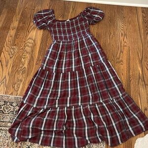 American Eagle Plaid Puff Sleeve Midi Dress - Small